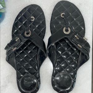 Burberry Black Quilted Sandals with Patent Straps